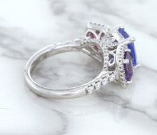 Load image into Gallery viewer, Multicolor Sapphire Ring with Diamond Halo in 18K White Gold