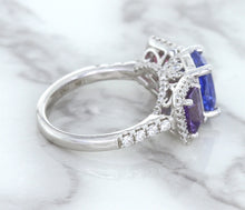 Load image into Gallery viewer, Multicolor Sapphire Ring with Diamond Halo in 18K White Gold