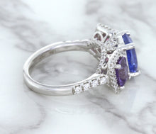 Load image into Gallery viewer, Multicolor Sapphire Ring with Diamond Halo in 18K White Gold