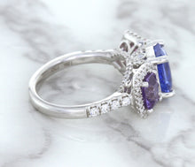 Load image into Gallery viewer, Multicolor Sapphire Ring with Diamond Halo in 18K White Gold
