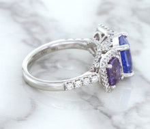 Load image into Gallery viewer, Multicolor Sapphire Ring with Diamond Halo in 18K White Gold