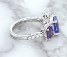 Load image into Gallery viewer, Multicolor Sapphire Ring with Diamond Halo in 18K White Gold