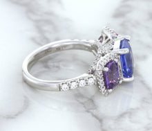 Load image into Gallery viewer, Multicolor Sapphire Ring with Diamond Halo in 18K White Gold