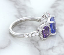 Load image into Gallery viewer, Multicolor Sapphire Ring with Diamond Halo in 18K White Gold
