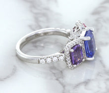 Load image into Gallery viewer, Multicolor Sapphire Ring with Diamond Halo in 18K White Gold