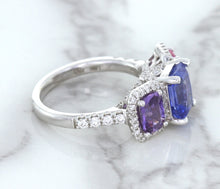 Load image into Gallery viewer, Multicolor Sapphire Ring with Diamond Halo in 18K White Gold