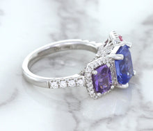 Load image into Gallery viewer, Multicolor Sapphire Ring with Diamond Halo in 18K White Gold