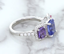 Load image into Gallery viewer, Multicolor Sapphire Ring with Diamond Halo in 18K White Gold