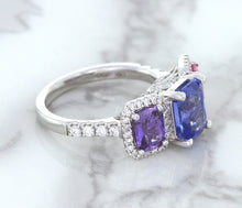 Load image into Gallery viewer, Multicolor Sapphire Ring with Diamond Halo in 18K White Gold