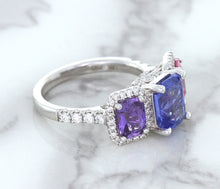 Load image into Gallery viewer, Multicolor Sapphire Ring with Diamond Halo in 18K White Gold