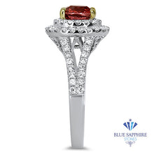 Load image into Gallery viewer, 1.49ct Oval Ruby Ring with Double Diamond Halo in 18K White Gold
