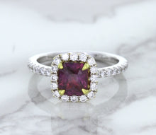 Load image into Gallery viewer, 1.60ct Cushion Pink Sapphire Ring with Diamond Halo in 18K White Gold