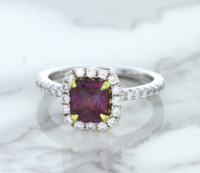 Load image into Gallery viewer, 1.60ct Cushion Pink Sapphire Ring with Diamond Halo in 18K White Gold