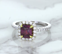 Load image into Gallery viewer, 1.60ct Cushion Pink Sapphire Ring with Diamond Halo in 18K White Gold