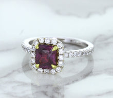 Load image into Gallery viewer, 1.60ct Cushion Pink Sapphire Ring with Diamond Halo in 18K White Gold
