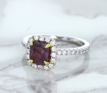 Load image into Gallery viewer, 1.60ct Cushion Pink Sapphire Ring with Diamond Halo in 18K White Gold