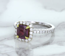 Load image into Gallery viewer, 1.60ct Cushion Pink Sapphire Ring with Diamond Halo in 18K White Gold