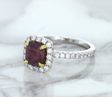 Load image into Gallery viewer, 1.60ct Cushion Pink Sapphire Ring with Diamond Halo in 18K White Gold