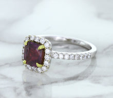 Load image into Gallery viewer, 1.60ct Cushion Pink Sapphire Ring with Diamond Halo in 18K White Gold