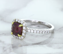 Load image into Gallery viewer, 1.60ct Cushion Pink Sapphire Ring with Diamond Halo in 18K White Gold