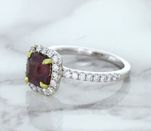 Load image into Gallery viewer, 1.60ct Cushion Pink Sapphire Ring with Diamond Halo in 18K White Gold