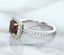 Load image into Gallery viewer, 1.60ct Cushion Pink Sapphire Ring with Diamond Halo in 18K White Gold