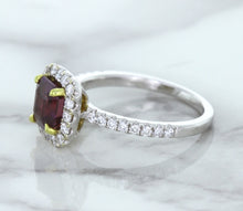 Load image into Gallery viewer, 1.60ct Cushion Pink Sapphire Ring with Diamond Halo in 18K White Gold