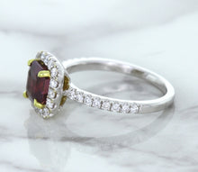 Load image into Gallery viewer, 1.60ct Cushion Pink Sapphire Ring with Diamond Halo in 18K White Gold