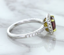Load image into Gallery viewer, 1.60ct Cushion Pink Sapphire Ring with Diamond Halo in 18K White Gold