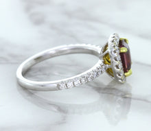 Load image into Gallery viewer, 1.60ct Cushion Pink Sapphire Ring with Diamond Halo in 18K White Gold