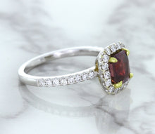 Load image into Gallery viewer, 1.60ct Cushion Pink Sapphire Ring with Diamond Halo in 18K White Gold