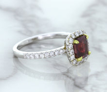 Load image into Gallery viewer, 1.60ct Cushion Pink Sapphire Ring with Diamond Halo in 18K White Gold