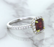 Load image into Gallery viewer, 1.60ct Cushion Pink Sapphire Ring with Diamond Halo in 18K White Gold