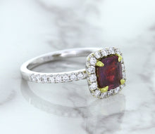 Load image into Gallery viewer, 1.60ct Cushion Pink Sapphire Ring with Diamond Halo in 18K White Gold