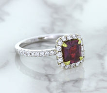 Load image into Gallery viewer, 1.60ct Cushion Pink Sapphire Ring with Diamond Halo in 18K White Gold