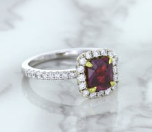 Load image into Gallery viewer, 1.60ct Cushion Pink Sapphire Ring with Diamond Halo in 18K White Gold
