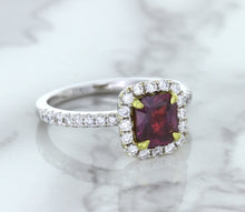 Load image into Gallery viewer, 1.60ct Cushion Pink Sapphire Ring with Diamond Halo in 18K White Gold