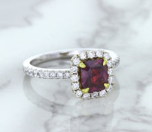 Load image into Gallery viewer, 1.60ct Cushion Pink Sapphire Ring with Diamond Halo in 18K White Gold