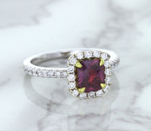 Load image into Gallery viewer, 1.60ct Cushion Pink Sapphire Ring with Diamond Halo in 18K White Gold