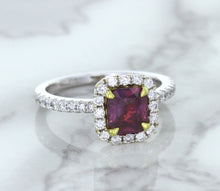 Load image into Gallery viewer, 1.60ct Cushion Pink Sapphire Ring with Diamond Halo in 18K White Gold