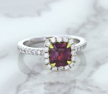 Load image into Gallery viewer, 1.60ct Cushion Pink Sapphire Ring with Diamond Halo in 18K White Gold

