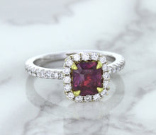 Load image into Gallery viewer, 1.60ct Cushion Pink Sapphire Ring with Diamond Halo in 18K White Gold