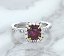 Load image into Gallery viewer, 1.60ct Cushion Pink Sapphire Ring with Diamond Halo in 18K White Gold
