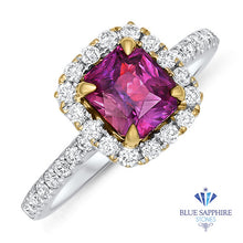 Load image into Gallery viewer, 1.60ct Cushion Ruby Ring with Diamond Halo in 18K White Gold