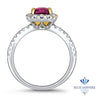 1.60ct Cushion Ruby Ring with Diamond Halo in 18K White Gold