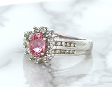 Load image into Gallery viewer, 1.40ct Oval Pink Sapphire Ring with Diamond Halo in 14K White Gold