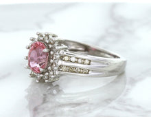 Load image into Gallery viewer, 1.40ct Oval Pink Sapphire Ring with Diamond Halo in 14K White Gold