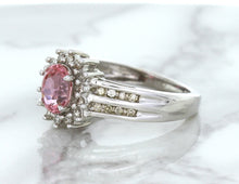 Load image into Gallery viewer, 1.40ct Oval Pink Sapphire Ring with Diamond Halo in 14K White Gold