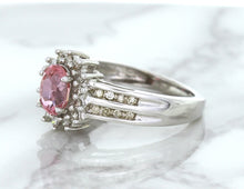 Load image into Gallery viewer, 1.40ct Oval Pink Sapphire Ring with Diamond Halo in 14K White Gold
