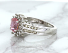 Load image into Gallery viewer, 1.40ct Oval Pink Sapphire Ring with Diamond Halo in 14K White Gold